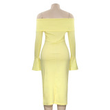 EVE Solid Color One Shoulder Midi Dress GAXB-A670DS