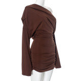 EVE Solid Color Slash Shoulder Mini Dress GAXB-W241DS