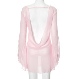 EVE Solid Color See Through Backless Mini Dress GAXB-W240DS