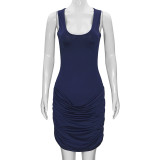 EVE Solid Color Ruched Sleeveless Mini Dress GAXB-W214DS