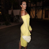 EVE Solid Color One Shoulder Midi Dress GAXB-A670DS