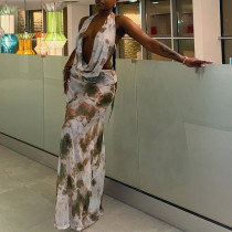 EVE Print Sleeveless V Neck Long Skirt 2 Piece Set GJYO-711719