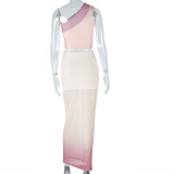 EVE Single Shoulder Sleeveless Gradient Two Piece Skirts Set GJYO-711698