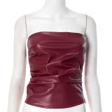 EVE Solid Color Leather Tube Top GAXB-C194TP