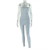EVE Stripe Backless Sport Halterneck Jumpsuit GJYO-006277