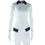 EVE Contrast Color Lapel Mini Dress GJYO-300958