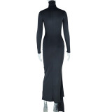 EVE Solid Color Long Sleeve Tie Up Maxi Dress GJYO-300065