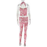 EVE Print Halterneck Tops Tight Pants 2 Piece Set GJYO-919132