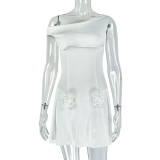 EVE Slash Shoulder Solid Color Mini Dress GJYO-302932