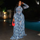 EVE Long Sleeve Print High Collar Maxi Dress GJYO-303028