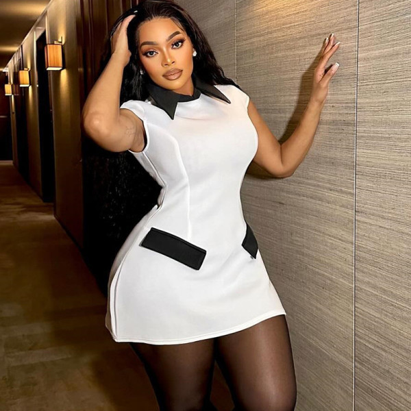 EVE Contrast Color Lapel Mini Dress GJYO-300958