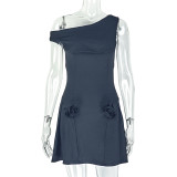 EVE Slash Shoulder Solid Color Mini Dress GJYO-302932