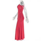 EVE Irregular Ruched Single Shoulder Maxi Dress GJYO-302585