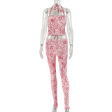 EVE Print Halterneck Tops Tight Pants 2 Piece Set GJYO-919132
