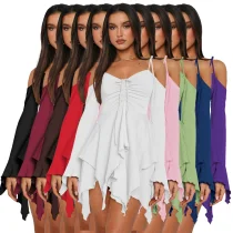 EVE Solid Color Irregular Sling Mini Dress ASL-6696
