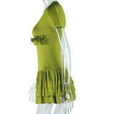 EVE Short Sleeve O Neck Pleated Mini Dress GJYO-302000