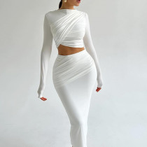 EVE Long Sleeve Solid Color Two Piece Skirts Set GJYO-711079