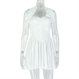 EVE Solid Color Halterneck Pleated Mini Dress GJYO-301797