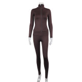EVE Solid Color Zipper Yoga Sport Two Piece Pants Set GJYO-917051
