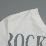 EVE Letter Print Slash Neck Split Tops GAXB-C020TP