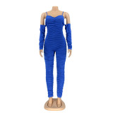 EVE Solid Color Ruched Long Sleeve Jumpsuit AIL-199
