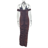 EVE Halterneck V Neck Ruched Long Dress GJYO-303530