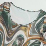 EVE U Neck Print Long Sleeve Maxi Dress GAXB-A622DS
