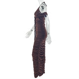 EVE Halterneck V Neck Ruched Long Dress GJYO-303530