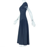 EVE V Neck Short Sleeve Backless Pleated Maxi Dress GJYO-302515