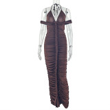EVE Halterneck V Neck Ruched Long Dress GJYO-303530