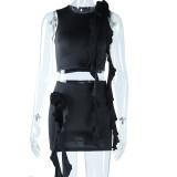 EVE Solid Color Sleeveless Tight Two Piece Skirt Set GJYO-710663