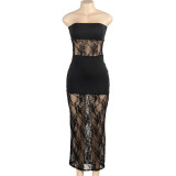 EVE Lace Patchwork Sleeveless Tube Top Maxi Dress GAXB-A508DS