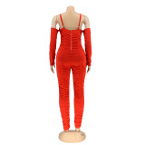 EVE Solid Color Ruched Long Sleeve Jumpsuit AIL-199