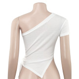 EVE Letter Print Slash Neck Split Tops GAXB-C020TP