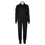 EVE Solid Color Zipper Coat Two Piece Pants Set AIL-252