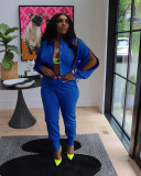 EVE Solid Color Zipper Coat Two Piece Pants Set AIL-252