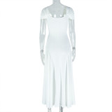 EVE V Neck Short Sleeve Backless Pleated Maxi Dress GJYO-302515