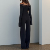 EVE One Shoulder Long Sleeve Patchwork Jumpsuit FL-25424