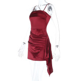 EVE Solid Color Satin Spaghetti Strap Mini Dress FL-25271
