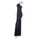EVE Solid Color Backless Sling Maxi Dress FL-25212