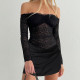 EVE Off Shoulder Lace Long Sleeve Mini Dress FL-25434