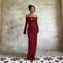 EVE One Shoulder Long Sleeve Lace Maxi Dress FL-25437