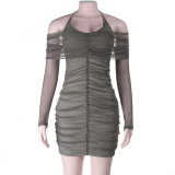 EVE Mesh Halterneck Long Sleeve Mini Dress FL-25420