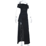 EVE Off Shoulder Solid Color Split Maxi Dress FL-25456