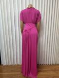 EVE Solid Color Press Pleated Maxi Dress GMYU-11045