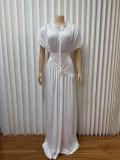 EVE Solid Color Press Pleated Maxi Dress GMYU-11045