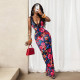 EVE Deep V Neck Lace Patchwork Print Maxi Dress GHYX-5210