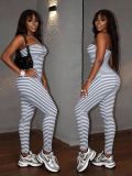 EVE Backless Stripe Halterneck Jumpsuit GHYX-5256