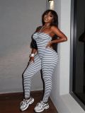 EVE Backless Stripe Halterneck Jumpsuit GHYX-5256