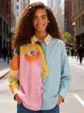 EVE Color Block Print Long Sleeve Shirt GJMF-97823#